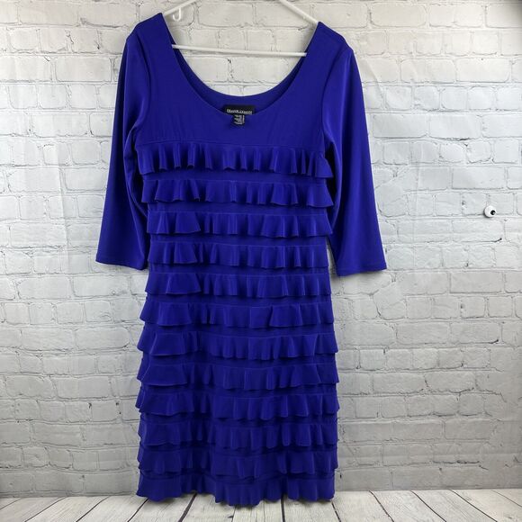 Frank Lyman purple frill layered dress‎ size US12 UK14 - Picture 2 of 8